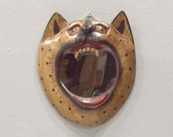 Indonesian Cat Folk Art Wall Mirror