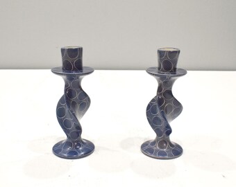 African Carved Soapstone Candle Holder Set Abstract Design Kenya