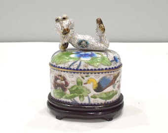 Chinese Cloisonne Lounging Frog Box on Stand