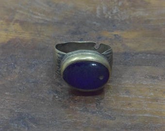 Middle Eastern Silver Blue Glass Kuchi Ring Size 7.5