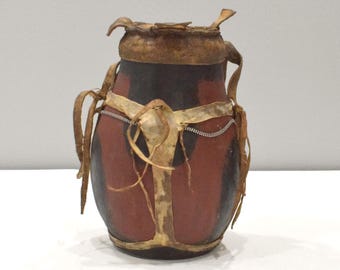 African Turkana Tribe Milk Container Wood Leather Jug