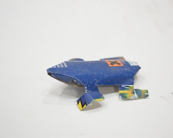 African Folk Art Toy Frog Recycled Tin Can Frog Tanzania Vintage Toy Frog