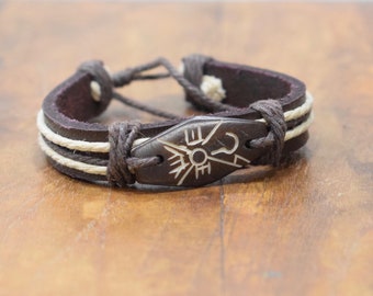 Bracelet Brown Leather Beige Hemp Batik Bone Tie Bracelet