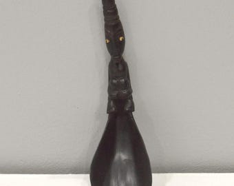 Indonesian Buffalo Horn Carved Rice Scoop Figurative Top