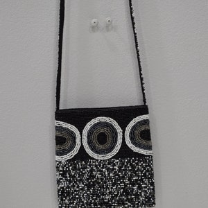 Purse Beaded Black White Shoulder Bag