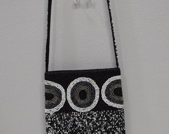 Purse Beaded Black White Shoulder Bag