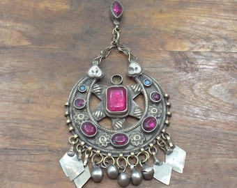 Middle Eastern Silver Kuchi Glass Pendant