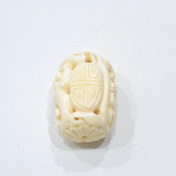 Chinese  White Bone Tube Dragon Longevity Oval Bead