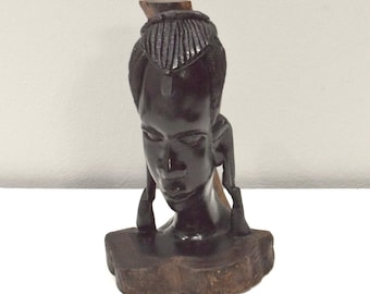 African Masai Female Bust Ebony Wood Sculpture Kenya