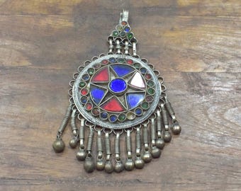 Middle Eastern Silver Kuchi Glass Pendant