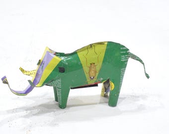 African Folk Art Toy Elephant Recycled Tin Can Tanzania