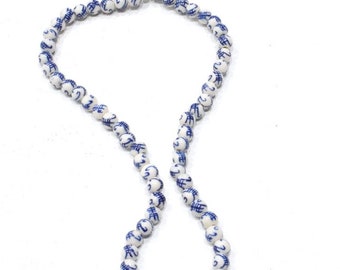 Beads Chinese Porcelain Blue White Strand