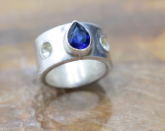 Ring Sterling Silver Blue Crystal Band Ring