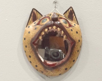 Indonesian Cat Folk Art Wall Mirror