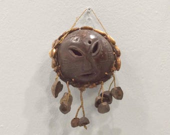 African Coconut Face Cowrie Shell Rattle DRC