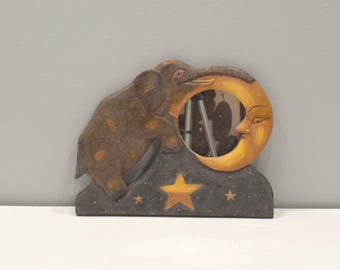 Indonesian Elephant Moon Folk Art Wall Mirror