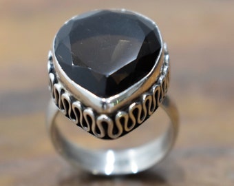 Ring Sterling Silver Smokey Topaz Teardrop Stone Ring