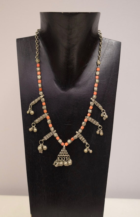 Middle East Silver Silver Coral Charms Necklace