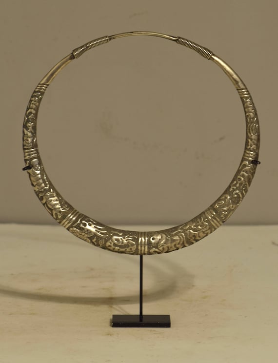 Chinese Miao Necklace Silver Etched Collar
