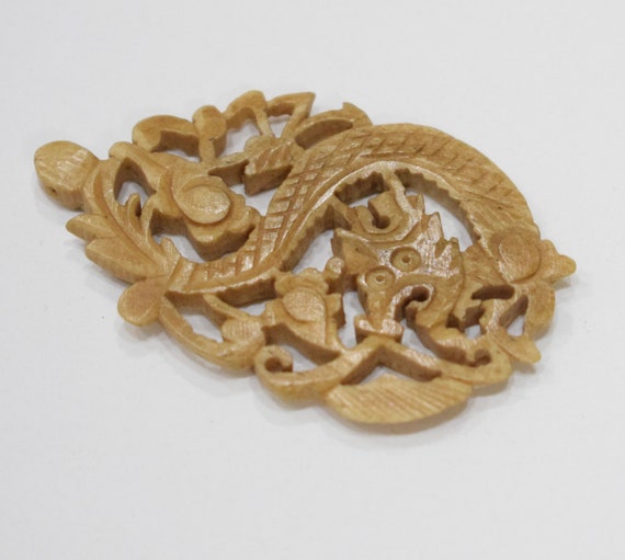 Beads Chinese Bone Tea Dyed Dragon Pendant 52mm