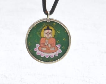 Hindu God Gautama Buddha Avatara Silver Hand Painted Pendant