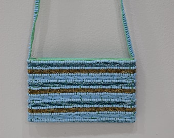 Purse Beaded Blue Bronze Shoulder Bag