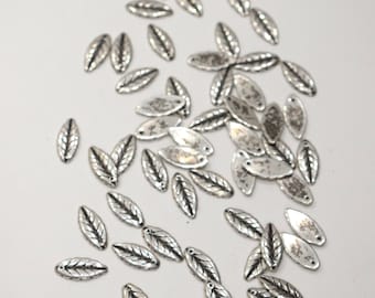 Beads Silver Etched Leaf Beads 17mm