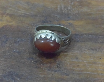 Middle Eastern Silver Carnelian Kuchi Ring Size 8