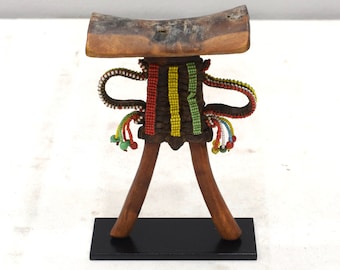 African Pokot Tribe Beaded Wood Headrest