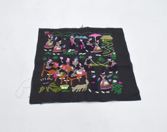 Hmong Hill Tribe Embroidered Country Life  Fabric panels