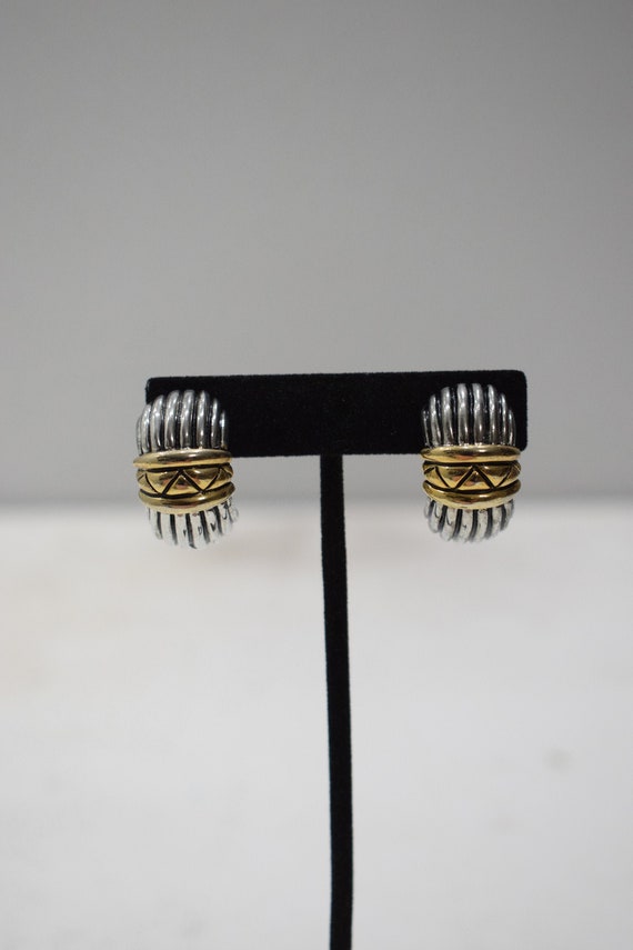 Earrings Gold Silver Ridged Clip Earrings - image 1