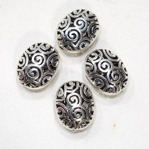 Beads Chinese Silver Etched Oval Beads 22mm