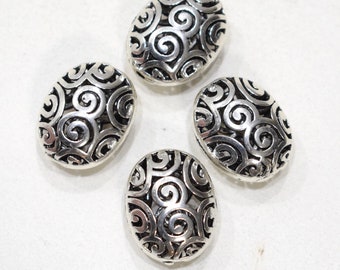 Beads Chinese Silver Etched Oval Beads 22mm