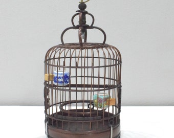 Chinese Wicker Birdcage Porcelain Water Food Bowls