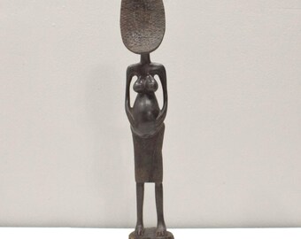 Statue African Ebony Abstract Pregnant Woman Statue