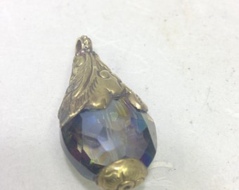 Tibetan Brass Dark Aurorea Borealis Crystal Teardrop Pendant