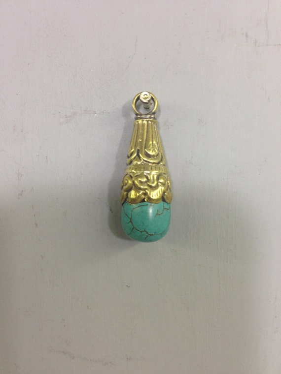 Pendant Tibetan Turquoise Embellished Brass Handm… - image 1