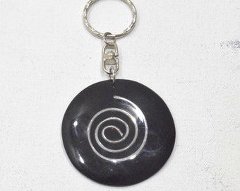 Keychain Black Round Silver Disc Indonesia