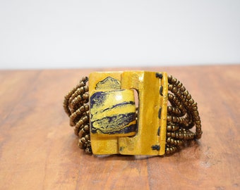 Bracelet Beaded Bronze Hand Painted Buckle Clasp Bracelet