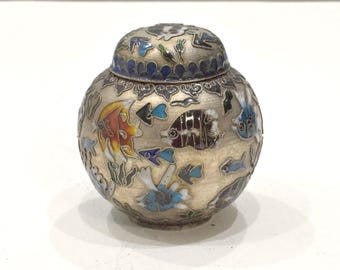 Chinese Silver Cloisonne Butterflies Round Storage Jar