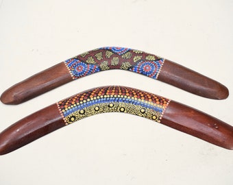 Boomerang Bali Indonesia Wood Wall Decor Tribal Painted Boomerang