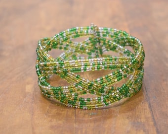 Bracelet Beaded Iridescent Green Yellow Wire Cuff Bracelet