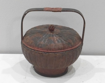 Basket Chinese Rattan Antique Lidded Storage Decorative Basket