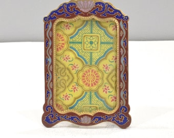 Picture Frame Cloisonné' Floral Brass Chinese Enamel Decor Frame
