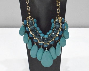 Turquoise Plastic Beaded Bib Necklace