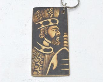 African Carved Wood Key Chain