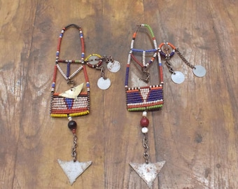 African Old Masai Beaded Earrings Kenya