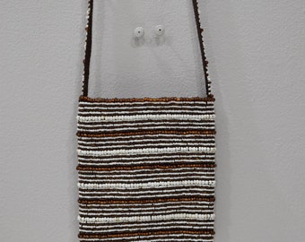 Purse Beaded Bronze White Stripe Shoulder Bag