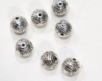 Beads Chinese Silver Etched Round Beads 12mm