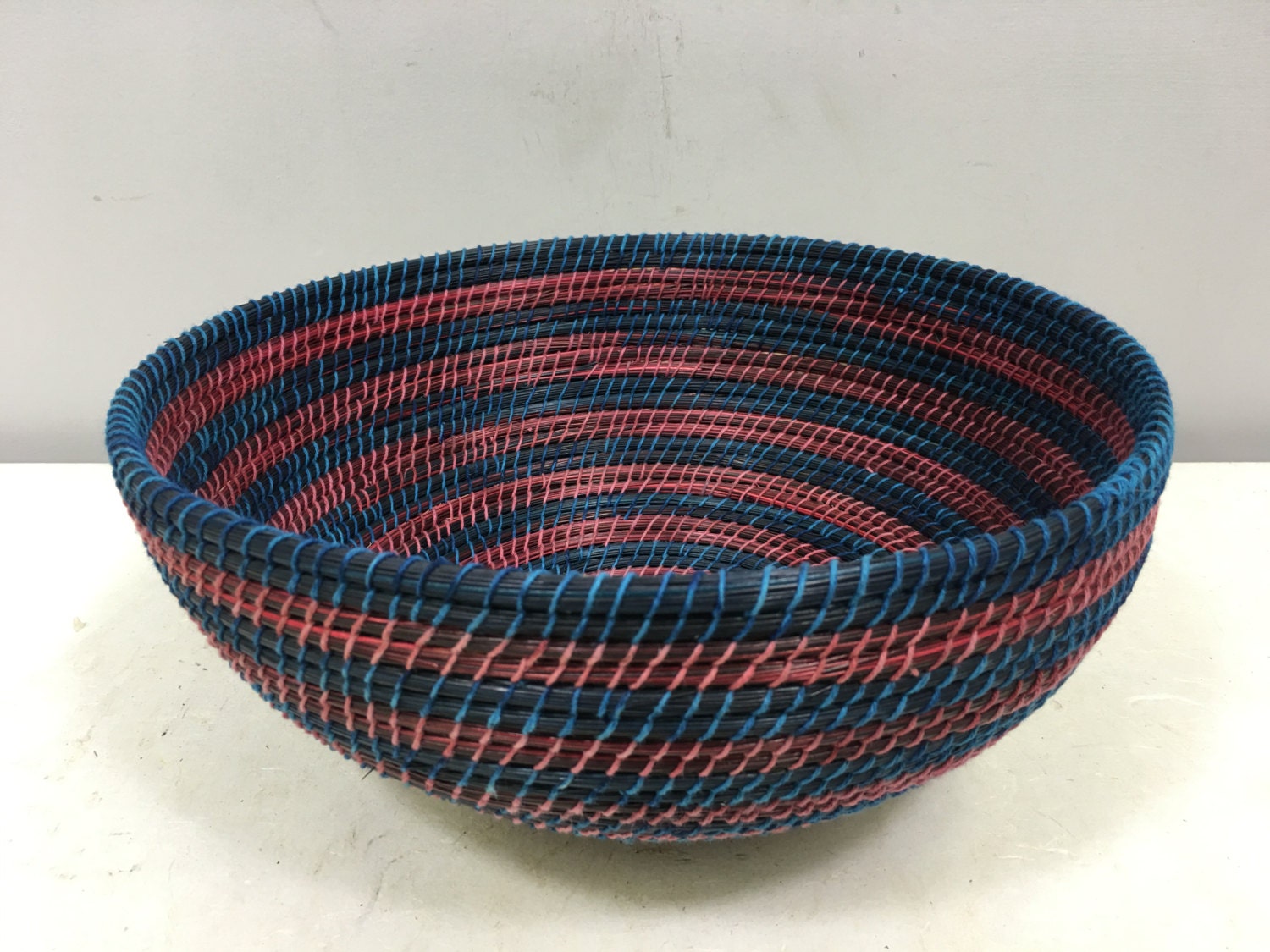Basket African Lesotho Teal Blue Red Woven South Africa Handmade Hand